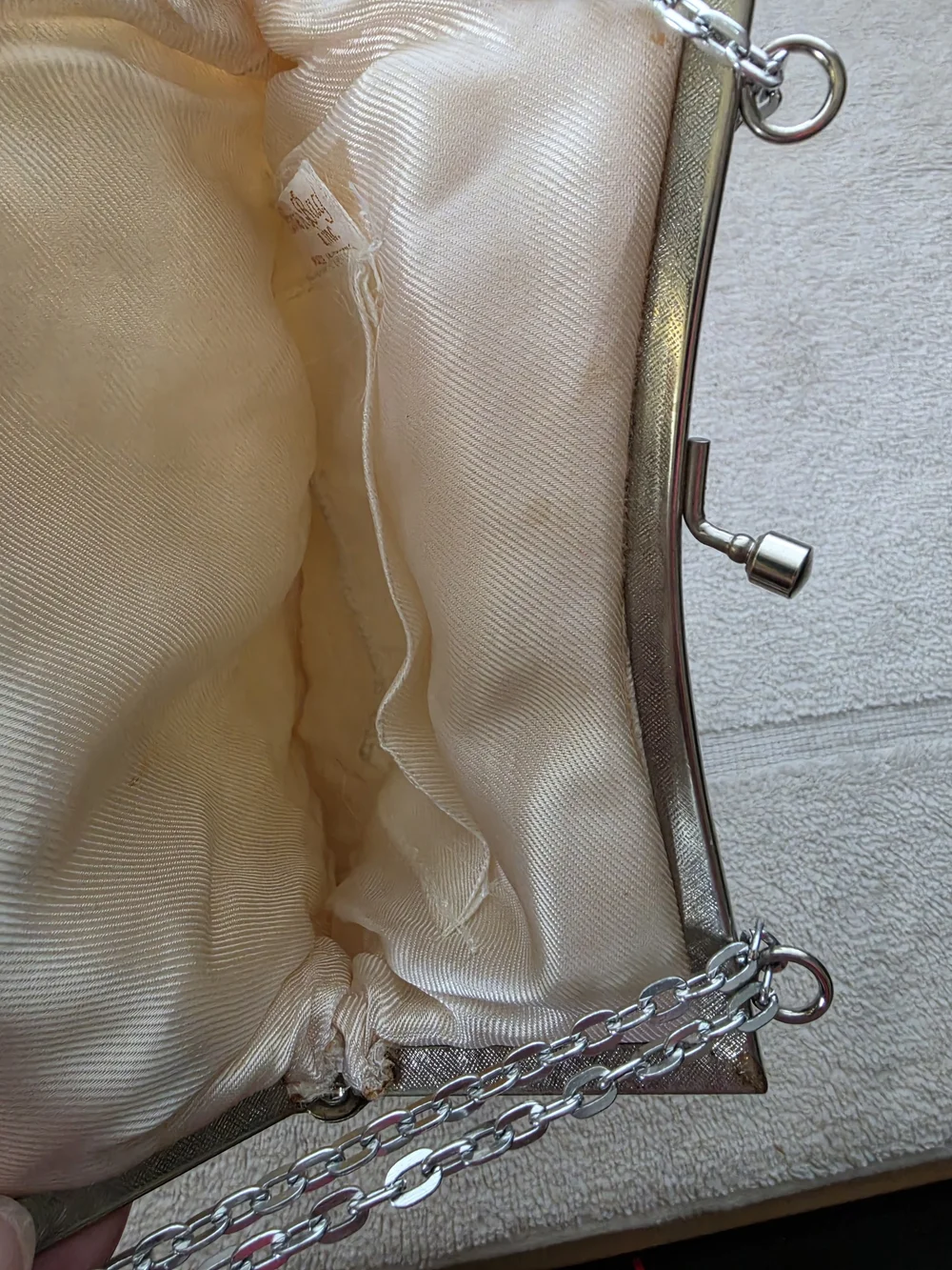 Vintage Ivory Beaded Evening Clutch with Silver Chain